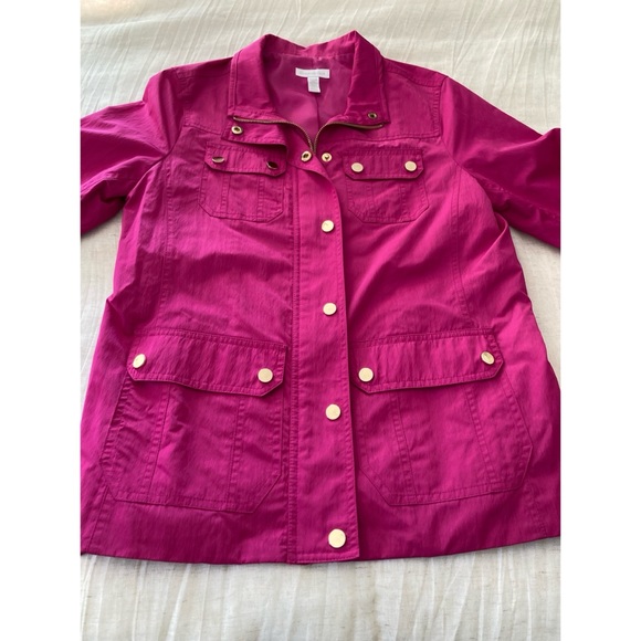 Charter Club Lightweight Rain Shell Jacket Size Medium Hot Pink Gold Buttons - Picture 6 of 13